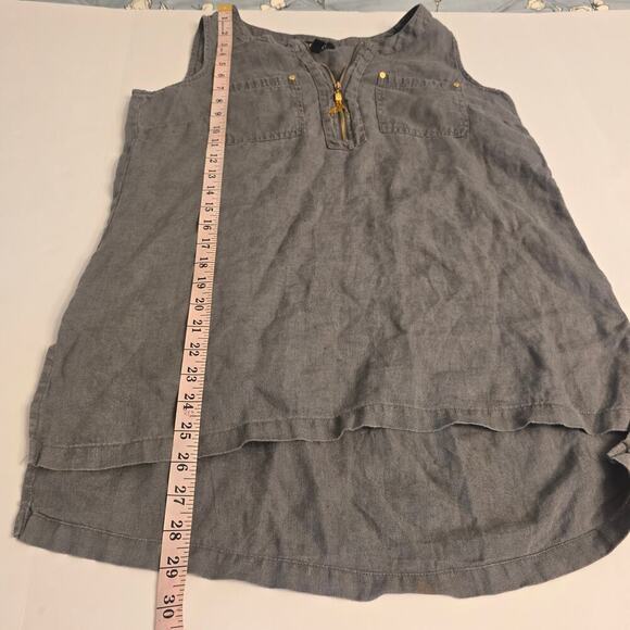 Ellen Tracy 100%Linen Sleeveless Top XL Gray 1/4 Zip Classic Normcore Minimalist - Picture 6 of 7